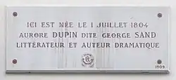 Plaque en hommage à George Sand.