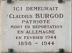 La plaque en mémoire de Claudius Burgod