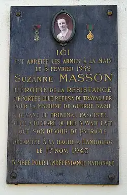 Plaque commémorative en l'honneur de Suzanne Masson