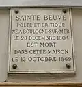 Plaque commémorant la mort de Sainte-Beuve, 11 rue du Montparnasse (6e arrondissement de Paris).