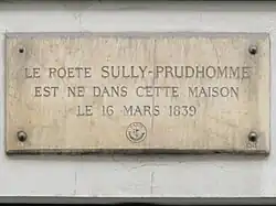 No&nbsp;34 : plaque commémorative en hommage à Sully Prudhomme.