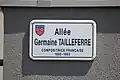 Plaque de l'allée Germaine-Tailleferre à Mâcon.