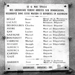 Plaque aux déportés.