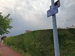 Plaque de rue bleu dans son environnement.