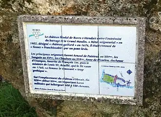 Plaque explicative portant sur l'ancien château féodal de Bures-sur-Yvette aujourd’hui disparu.