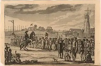 Autochtones armés de bâtons au service d'un officier britannique.