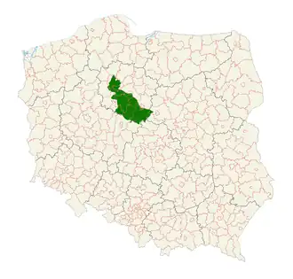 Carte de la Cujavie dans la Pologne actuelle