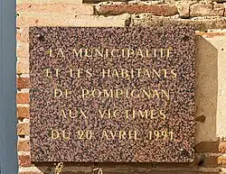 Plaque commémorative du 20 avril 1991.