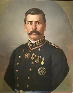 Portrait huile sur toile représentant le général Porfirio Díaz en buste en uniforme militaire portant des décorations