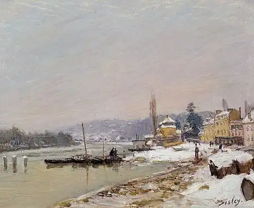 Port-Marly sous la neige, 1875,  46 x 56.5 cm, Schorr Collection.
