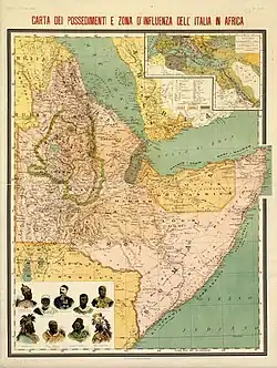 Carte des possessions italiennes en Afrique (1896).