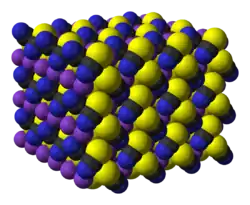 Image de synthèse de la structure du thiocyanate de potassium.