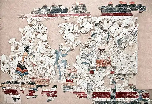 La maîtresse des animaux, avec une adoratrice, un singe et un griffon.