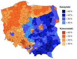 Résultats du premier tour de l'élection présidentielle polonaise de 2010.