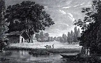 La prairie Arcadienne, avec la cabane de Philémon et Baucis, fabrique disparue fin 1787.