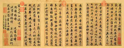 Le Soutra du cœurPrajñāpāramitāhŗdaya sūtra Xinjing 般若心經 par Zhao Mengfu, partie centrale.