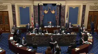 Le président pro tempore du Sénat des États-Unis Patrick Leahy présidant la séance d'ouverture du procès de Donald Trump, le 9 février 2021.