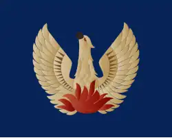 drapeau constitué d'un phénix renaissant sur fond bleu marine