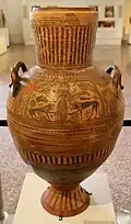 Pithos béotien orientalisant. Potnia Theron, Maîtresse des animaux. 680-670NAMA Athènes