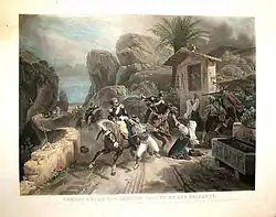 Combat entre des dragons du pape et des brigands, d'après Horace Vernet. (1840)