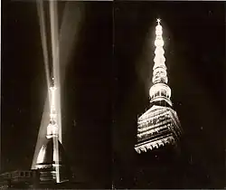Projet de Guido Chiarelli pour l'éclairage de la Mole Antonelliana 1961.