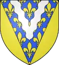 Blason du Val-de-Marne : de France ancien au chevron ondé versé d'argent ; vêtu d'or plain.