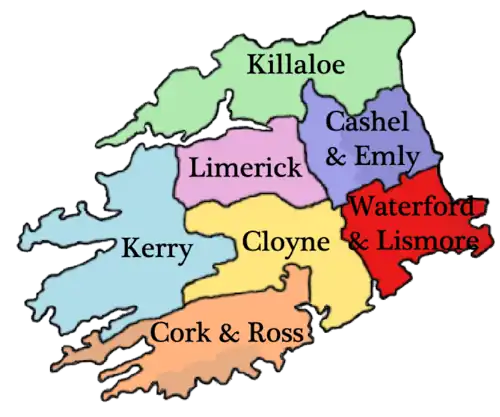 Les diocèses de la province ecclésiastique de Cashel.