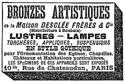 Publicité pour la Cuivrerie Desclée Frères & Cie dans le journal L'Univers du 24 avril 1889