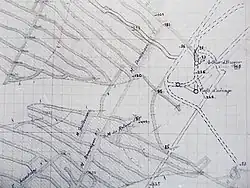 Plan schématisant les galeries du fond reliées aux deux puits.