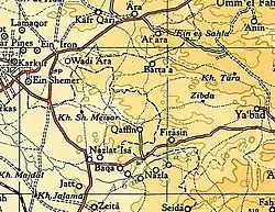Carte de Wadi 'Ara en 1945 au 1:250 000.