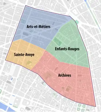Les quartiers administratifs du 3e&nbsp;arrondissement.