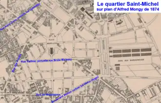 Quartier Saint-Michel sur plan d'Alfred Mongy de 1874