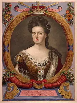 Portrait en forme de médaillon d'une aristocrate du XVIIIe&nbsp;siècle.