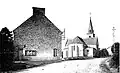 Quelneuc : la mairie et l'église vers 1930 (carte postale).