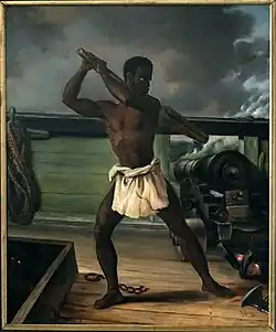 Édouard-Antoine Renard, Rébellion d'un esclave sur un navire négrier (1839), 99&nbsp;×&nbsp;83&nbsp;cm.