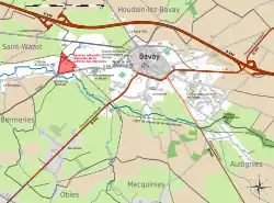 La réserve à l'ouest du centre-ville de Bavay, au sud de la voie rapide reliant Maubeuge à Valenciennes.