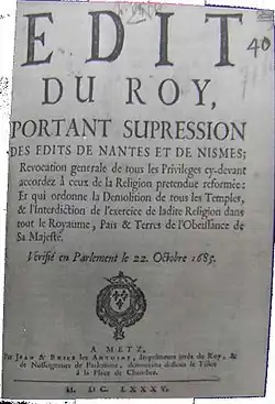  Premier page de l'édit de Fontainebleau.