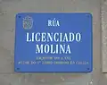 Plaque de rue Licenciado Molina