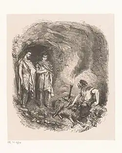 Deux Soldats avec une sorcière dans une grotte.