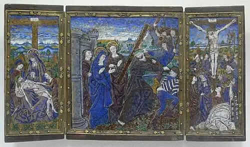 Triptyque de la Crucifixion par Monvaerni (fin XVe&nbsp;siècle, Musée du Louvre).