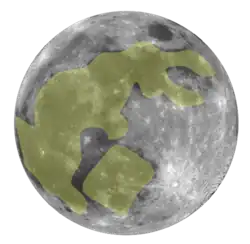 Photographie de la Lune, avec en surbrillance jaune le lapin lunaire. Les Japonais voient dans les taches de la Lune un lapin mangeant du riz. Le lapin lunaire se dit Tsukino Usagi en Japonais, ce qui est le nom civil du personnage de Sailor Moon.