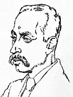 dessin au crayon en noir et blanc représentant la tête d'un homme.