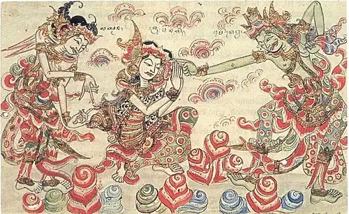 Scène du Ramayana, vers 1890, Leyde, Bibliothèque universitaire de Leyde.