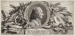 Jean-Philippe Rameau, gravé par Louis-Joseph Masquelier en 1779 in Essai sur la musique ancienne et moderne, t. 3, de Jean-Benjamin de La Borde (1734-1794).