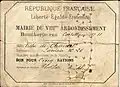 Carte de rationnement pendant le siège de Paris en 1870 ayant appartenu à Adolphe de Chanal. La mention 5 rations correspond aux 5 personnes présentes à son domicile : son épouse, sa fille; deux domestiques et lui-même.