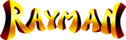 Rayman écrit en lettres majuscules et aux teintes jaunes et orangées.