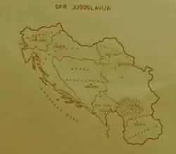 Le territoire du district de Branković marqué par des lignes diagonales au sein de la République fédérale socialiste de Yougoslavie (1946–1992)