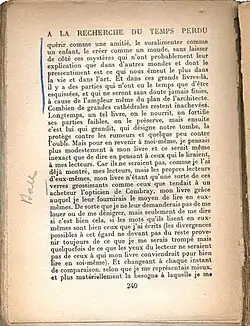 Page de livre soulignée et annotée.