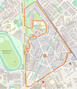 Contour de la Cité-jardin Maison Blanche sous OpenStreetMap.