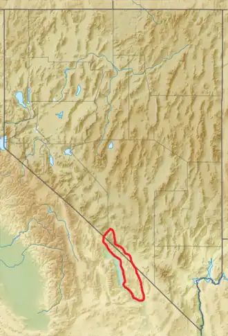 Carte de localisation du chaînon Amargosa au Nevada, à cheval sur la Californie.